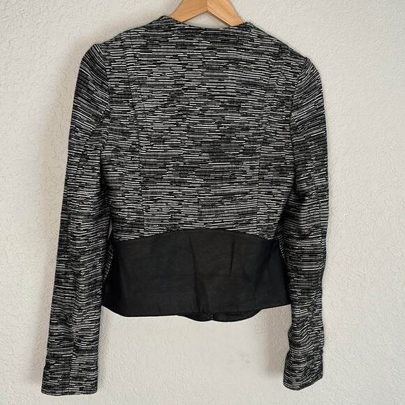 Theory Joean Herringbone Leather Trim Moto Jacket Size 4 Y2K Grey Black Biker - Picture 3 of 7